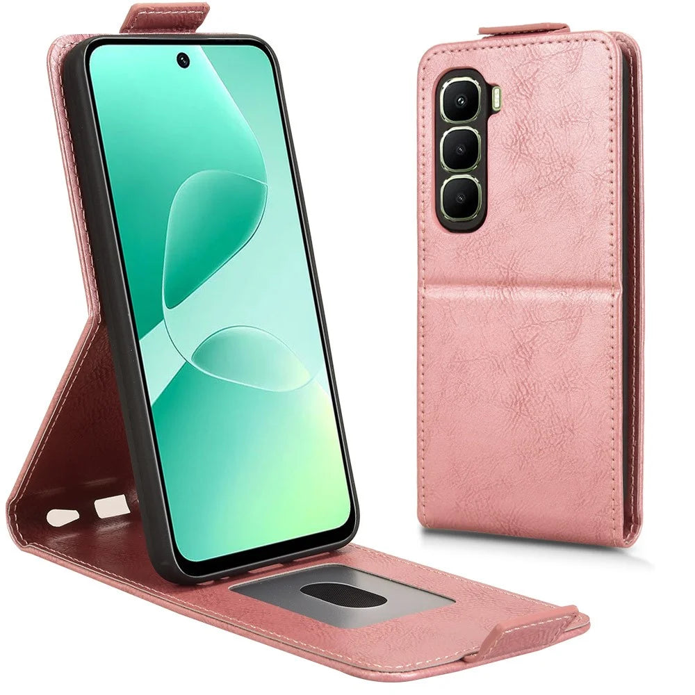 For Infinix Hot 60i 4G  /  Hot 60 5G Stand Case Magnetic Clasp Vertical Flip Leather Phone Cover with Card Holder - Rose Gold - 1