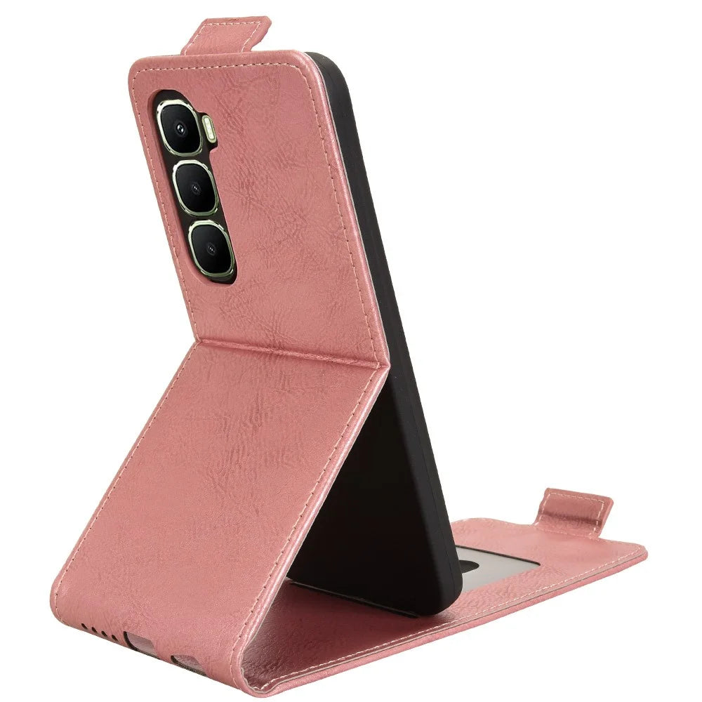 For Infinix Hot 60i 4G  /  Hot 60 5G Stand Case Magnetic Clasp Vertical Flip Leather Phone Cover with Card Holder - Rose Gold - 2