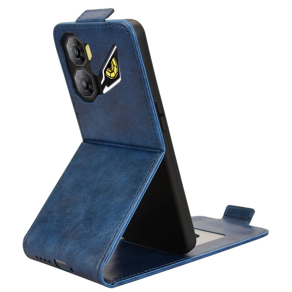 For ZTE nubia Neo 3 5G Stand Case Magnetic Clasp Vertical Flip Leather Phone Cover with Card Holder - Dark Blue - 2