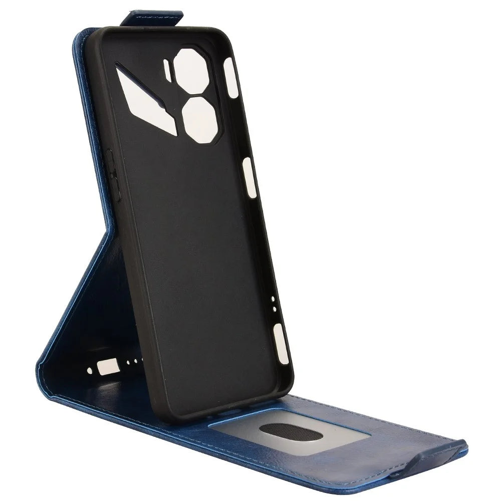 For ZTE nubia Neo 3 5G Stand Case Magnetic Clasp Vertical Flip Leather Phone Cover with Card Holder - Dark Blue - 3