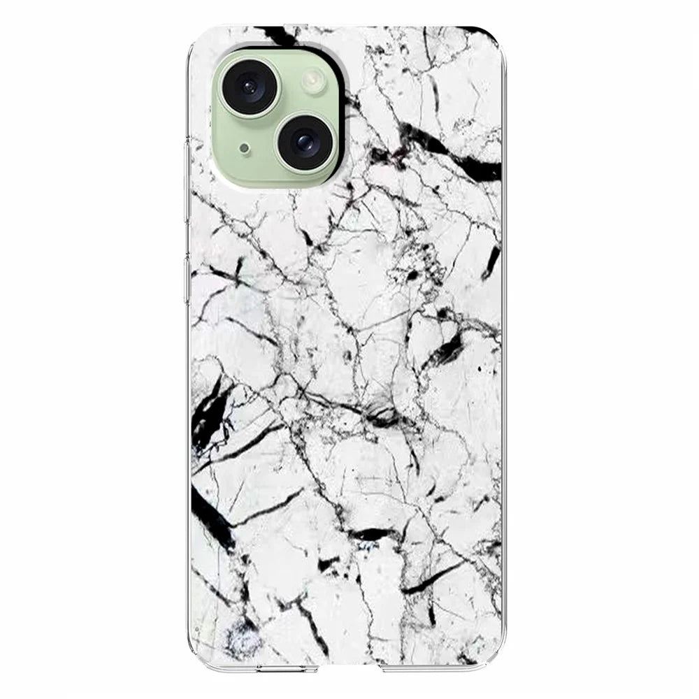 For iPhone 15 Case Marble Pattern Printing Soft TPU Phone Cover - White - 2