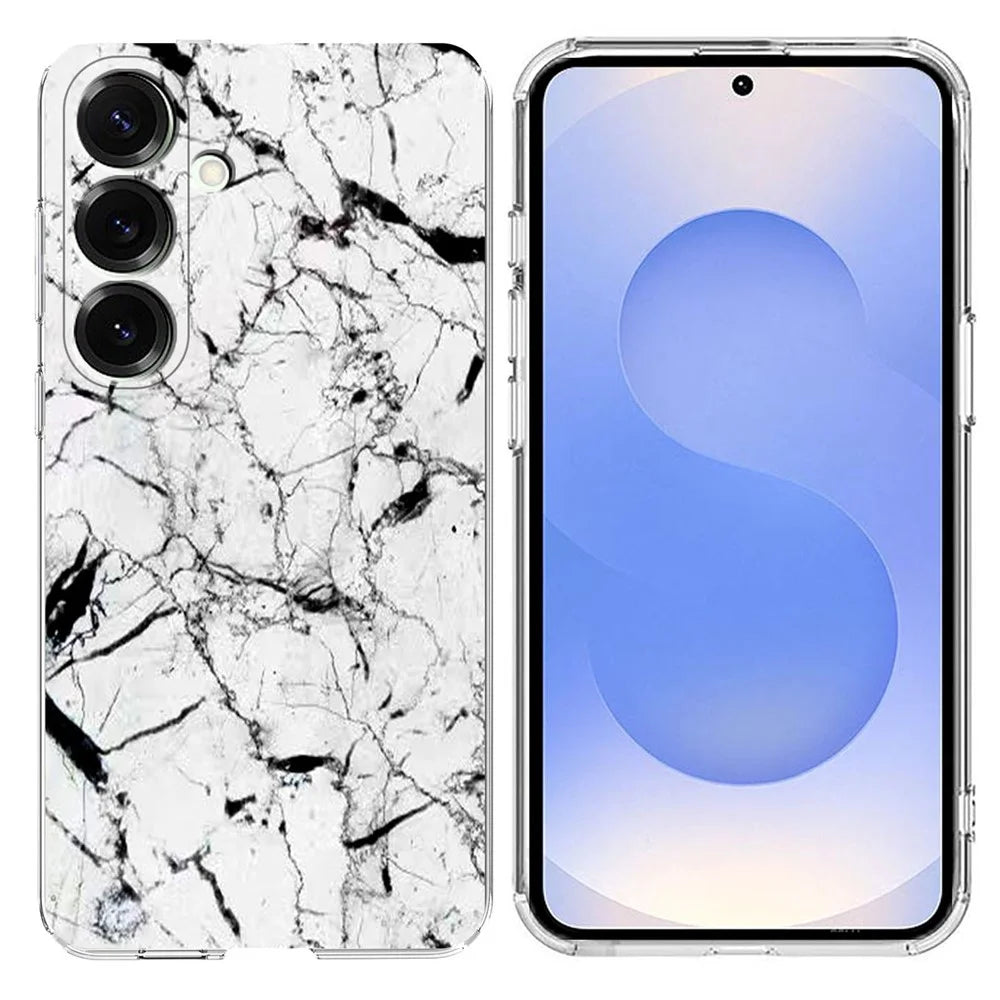 For Samsung Galaxy S25 / S24 Case Marble Pattern Printing Soft TPU Phone Cover - White - 1