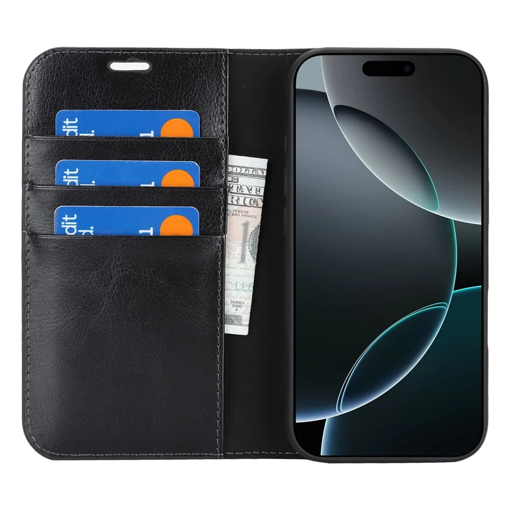 For iPhone 18 Pro Max / 17 Pro Max Case Crazy Horse Texture Split Leather Wallet Phone Cover - Black - 2