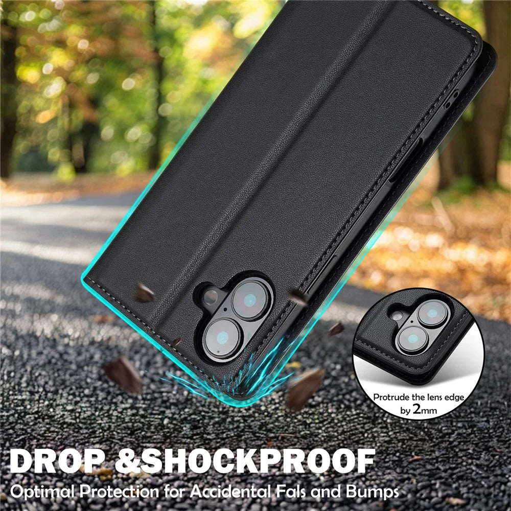 LC.IMEEKE L1 Series for iPhone 17 Case PU Leather Wallet Stand Protective Phone Cover - Black - 7