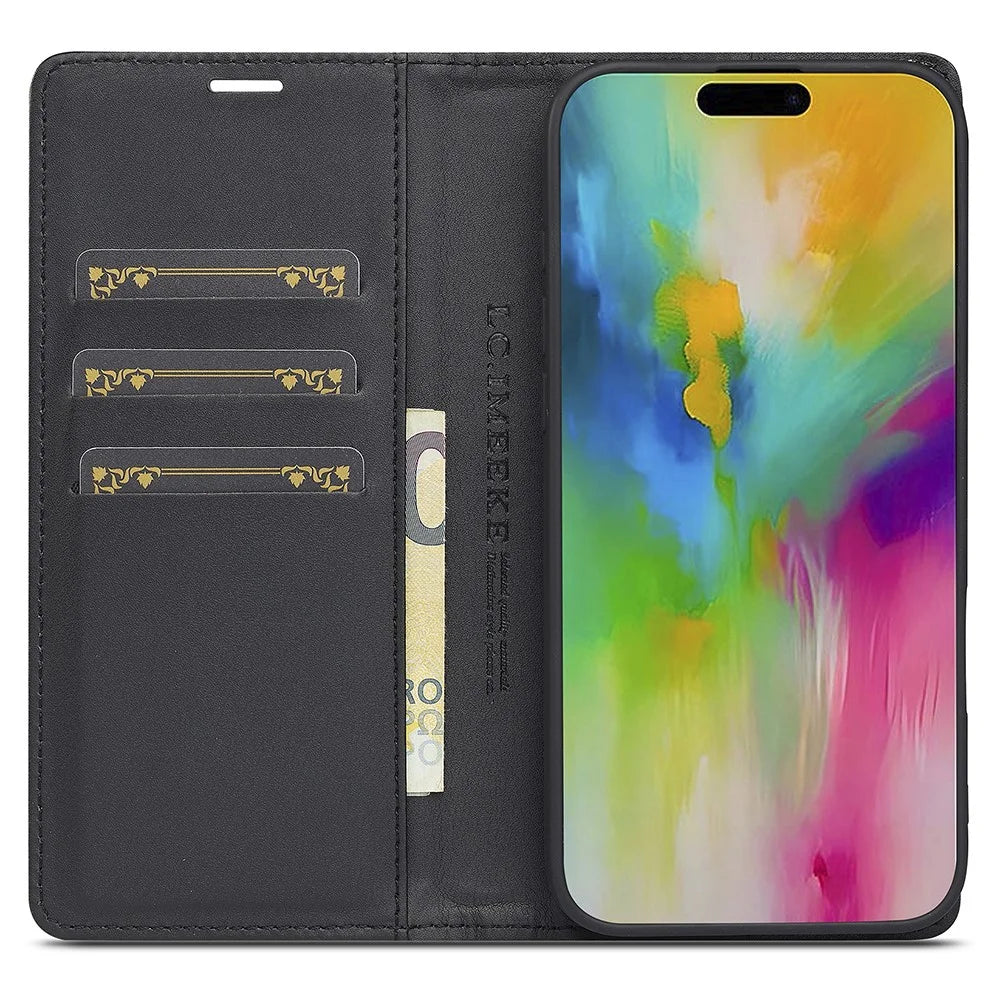 LC.IMEEKE For iPhone 17 Wallet Case Carbon Fiber Texture Leather Phone Cover - Vertical Stripe - 2