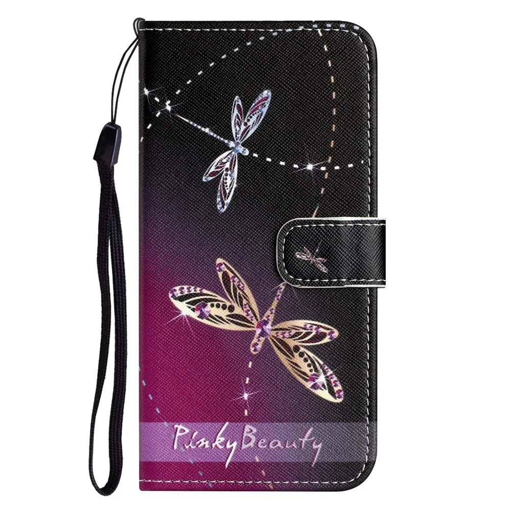 For iPhone 17 Case Pattern Print PU Leather Wallet Phone Cover Cross Texture - Dragonfly - 4