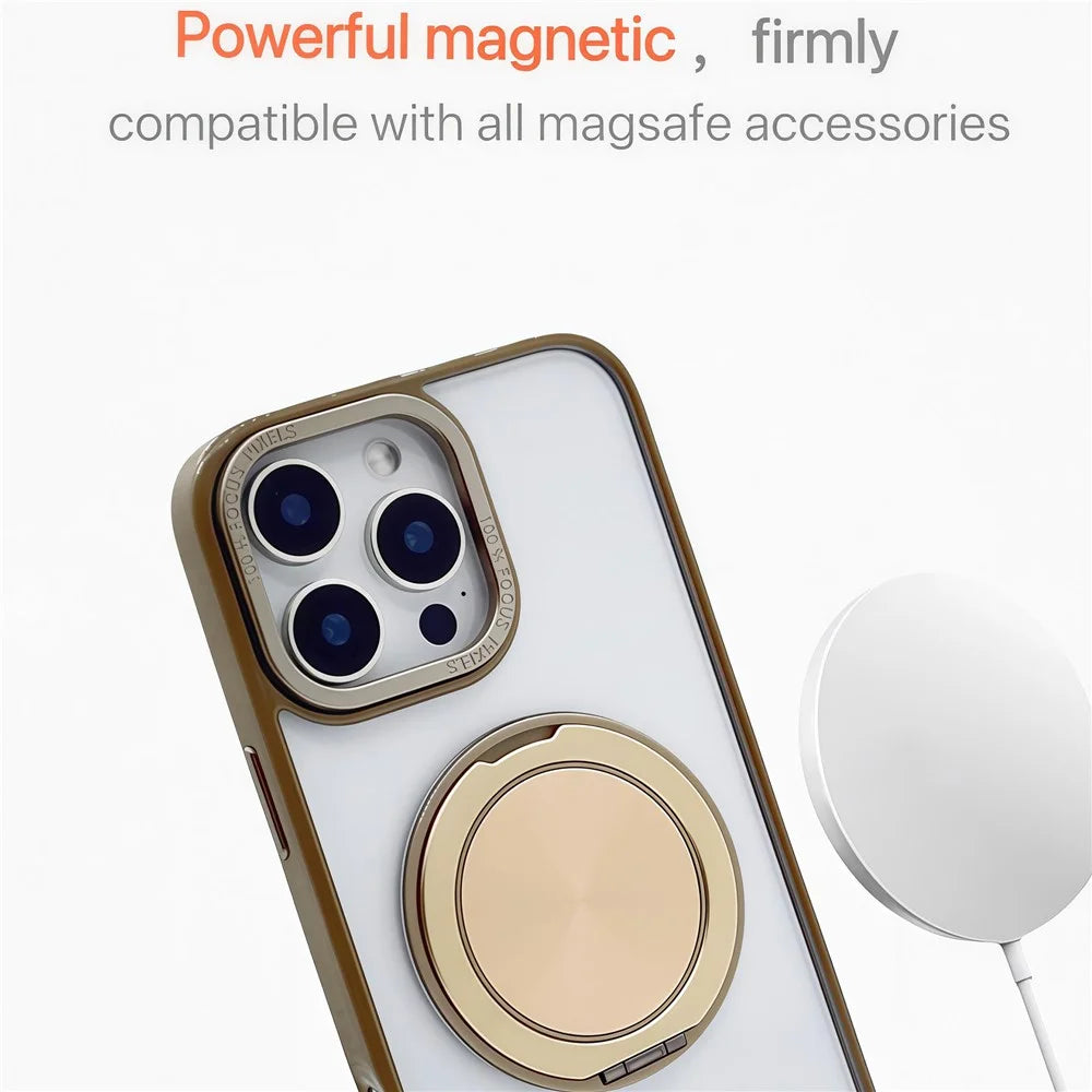 For iPhone 13 Pro Magnetic Case Acrylic TPU Phone Back Cover with Kickstand - Desert Gold - 2