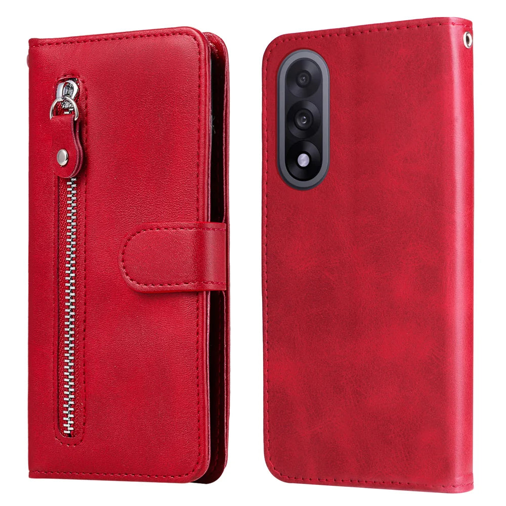 For OnePlus Ace 5 Ultra 5G / OnePlus Nord 5 5G PU Leather Cases with Zipper Pocket Wallet Phone Cover Stand - Red - 1
