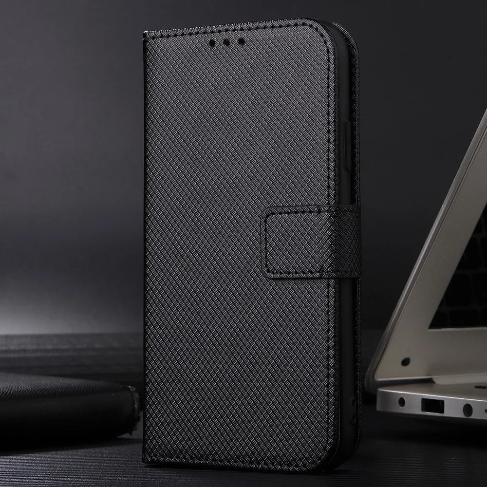 For Oukitel C61 Pro / Oukitel C61 Leather Wallet Case with Strap Diamond Texture Phone Cover - Black - 2