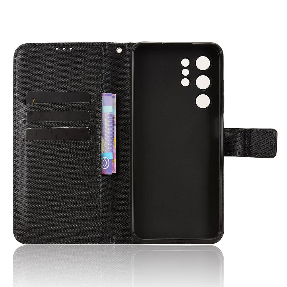 For Oukitel C61 Pro / Oukitel C61 Leather Wallet Case with Strap Diamond Texture Phone Cover - Black - 5