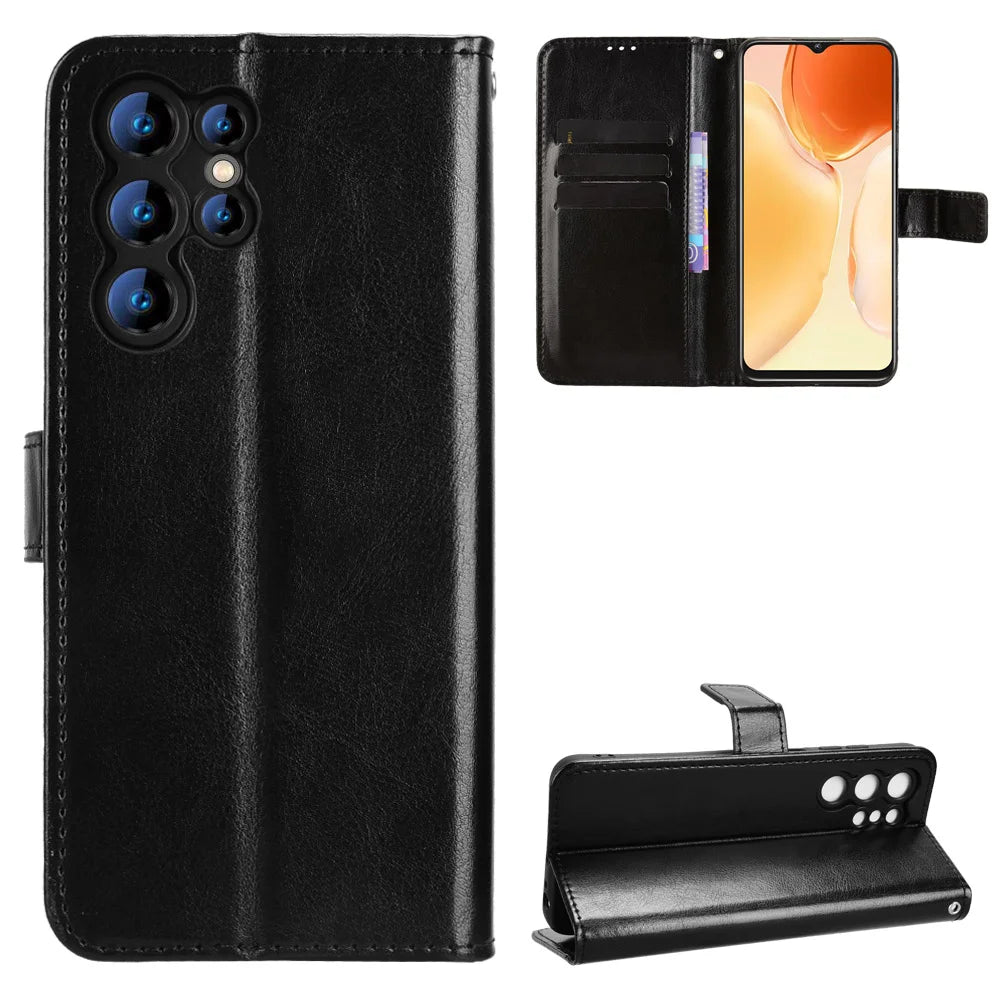 For Oukitel C61 Pro / Oukitel C61 PU Leather Case with Strap Crazy Horse Texture Phone Wallet Cover - Black - 1