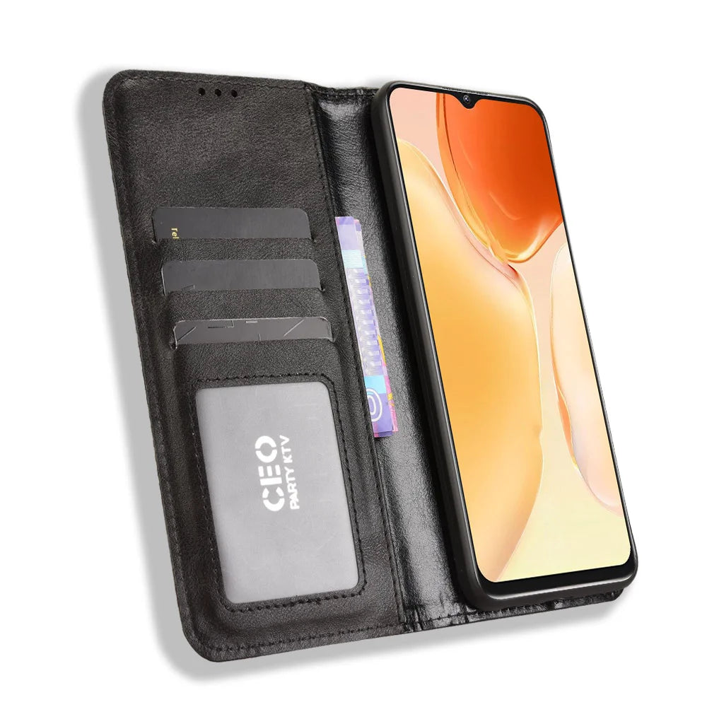 For Oukitel C61 Pro / Oukitel C61 Leather Case Wallet Stand Retro Texture Phone Cover - Black - 6