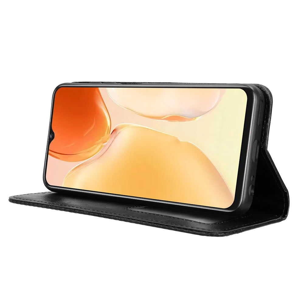 For Oukitel C61 Pro / Oukitel C61 Leather Case Wallet Stand Retro Texture Phone Cover - Black - 7
