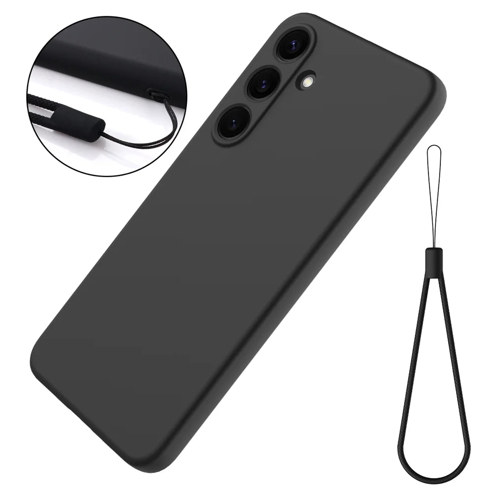 For Samsung Galaxy S25 FE Liquid Silicone Case Phone Back Cover with Hand Strap - Black - 7
