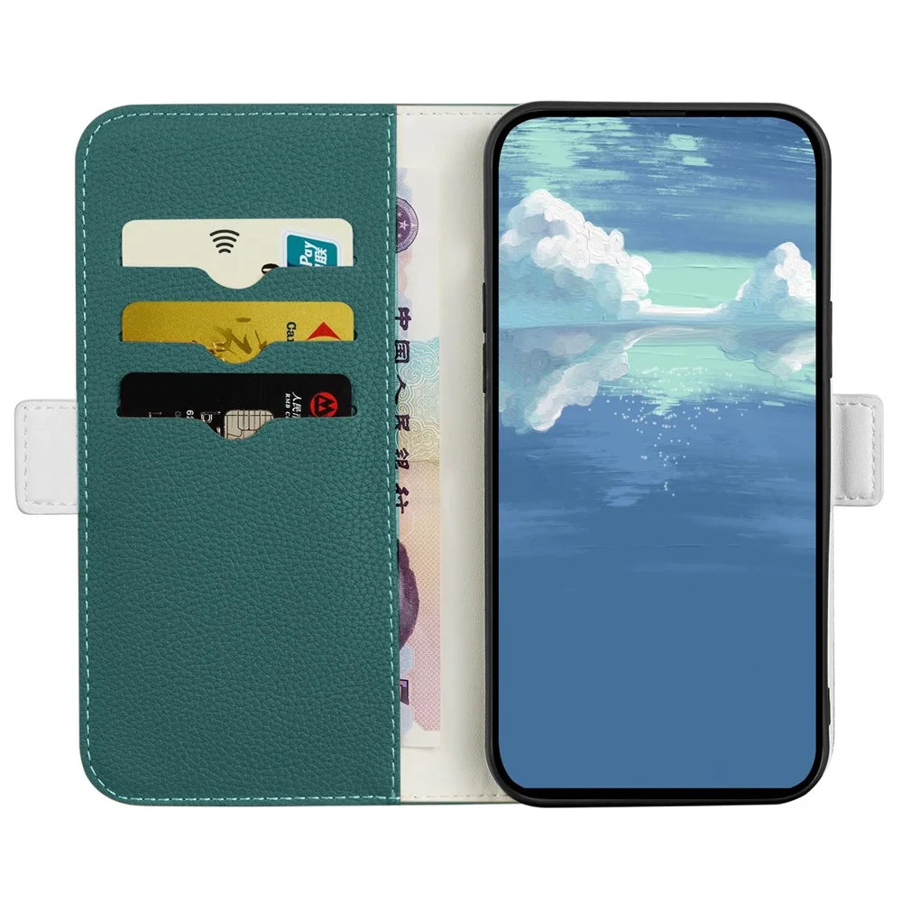 For Samsung Galaxy A22e Candy Color PU Leather Protective Case Litchi Texture Phone Stand Wallet Cover - Dark Green - 3
