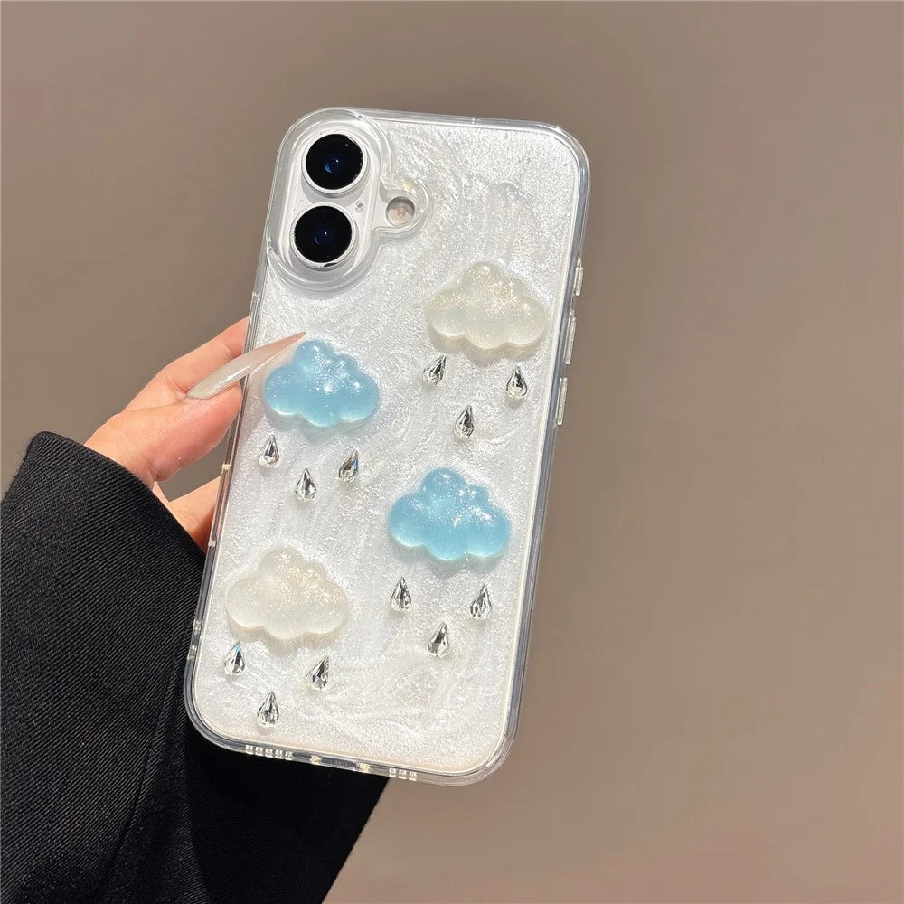For iPhone 16 Plus Case Cute 3D Cloud Rhinestone Decor TPU+PC Phone Cover (Precise Lens Cutouts) - 2