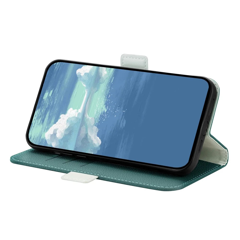 For Samsung Galaxy S23+ Litchi Texture PU Leather Shockproof Case Candy Color Phone Stand Wallet Cover - Dark Green - 2