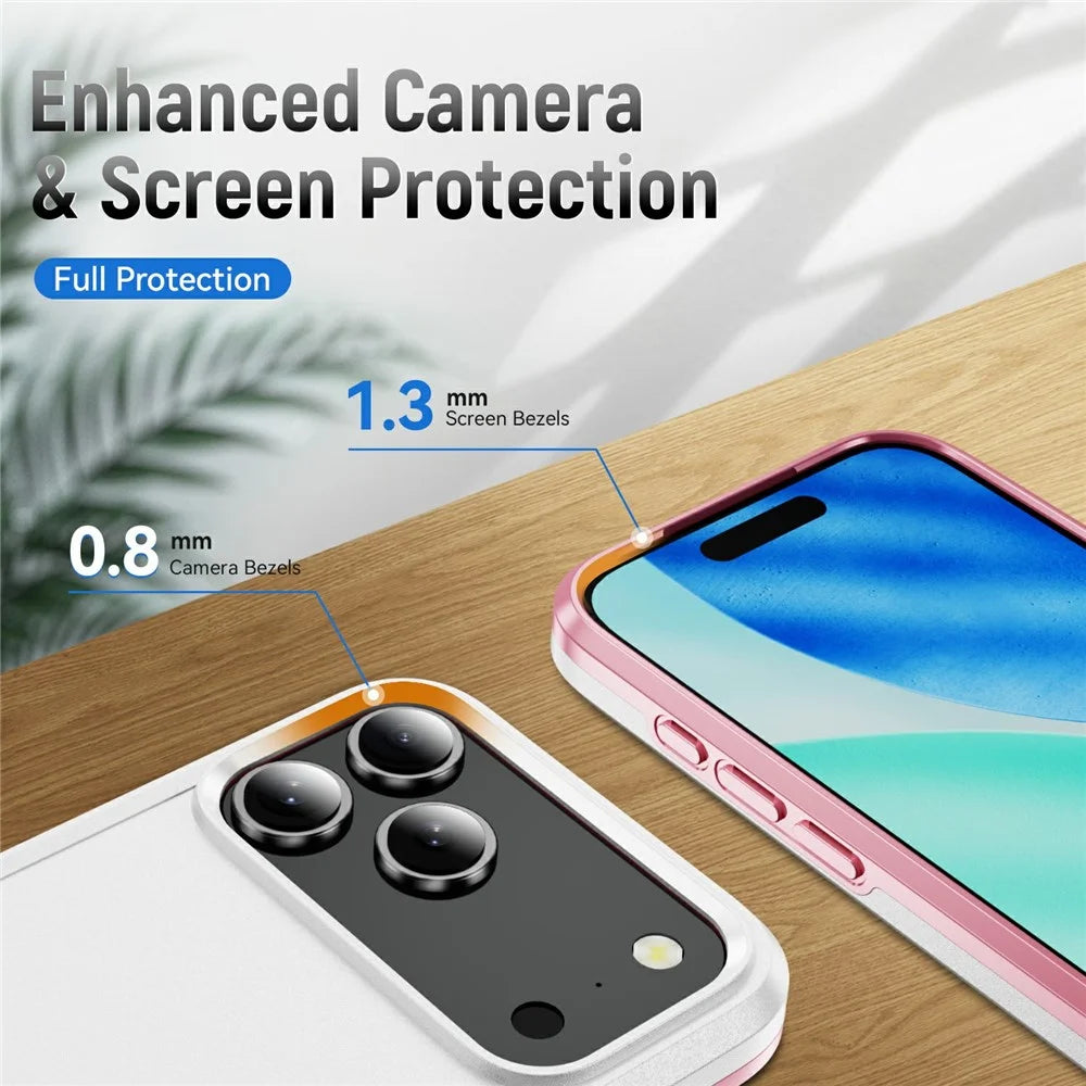 For iPhone 18 Pro Max / 17 Pro Max Case PC + TPU Military Grade Drop Protective Phone Cover - White + Pink - 4