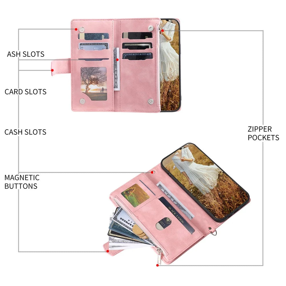 For iPhone Air Wallet Case Rhombus Stitching Line PU Leather Phone Cover with Wrist Strap - Rose Gold - 5