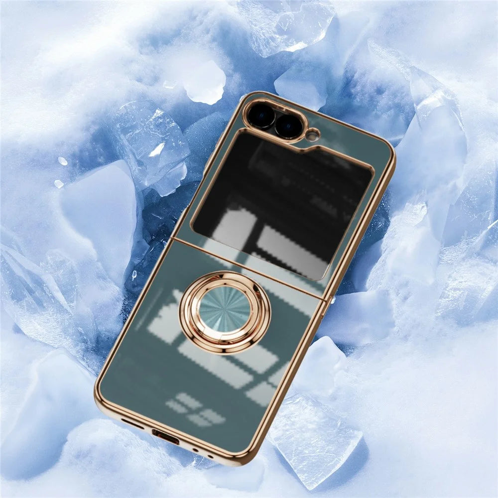 For Samsung Galaxy Z Flip7 5G Case Precise Cutouts 6D Electroplating TPU Phone Cover with Ring Holder - Grey - 4