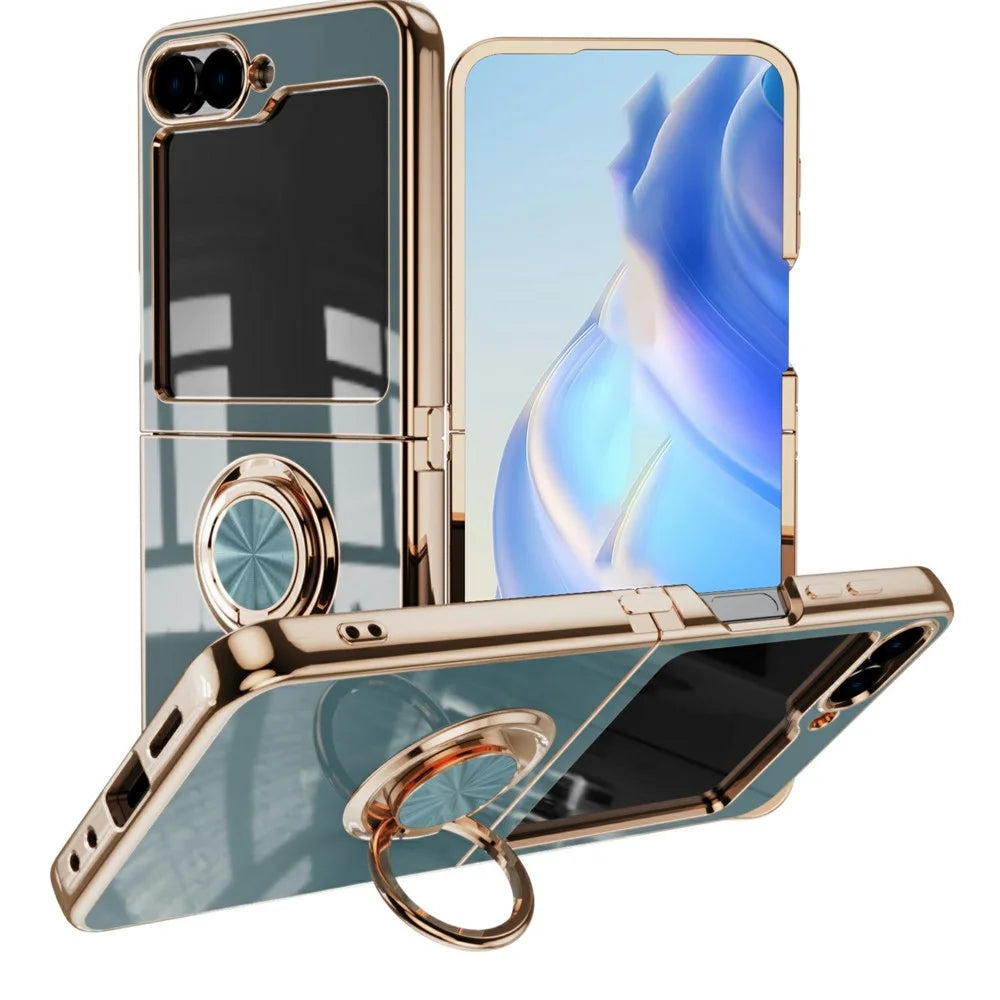 For Samsung Galaxy Z Flip6 5G Case Precise Cutouts 6D Electroplating TPU Phone Cover with Ring Holder - Grey - 1