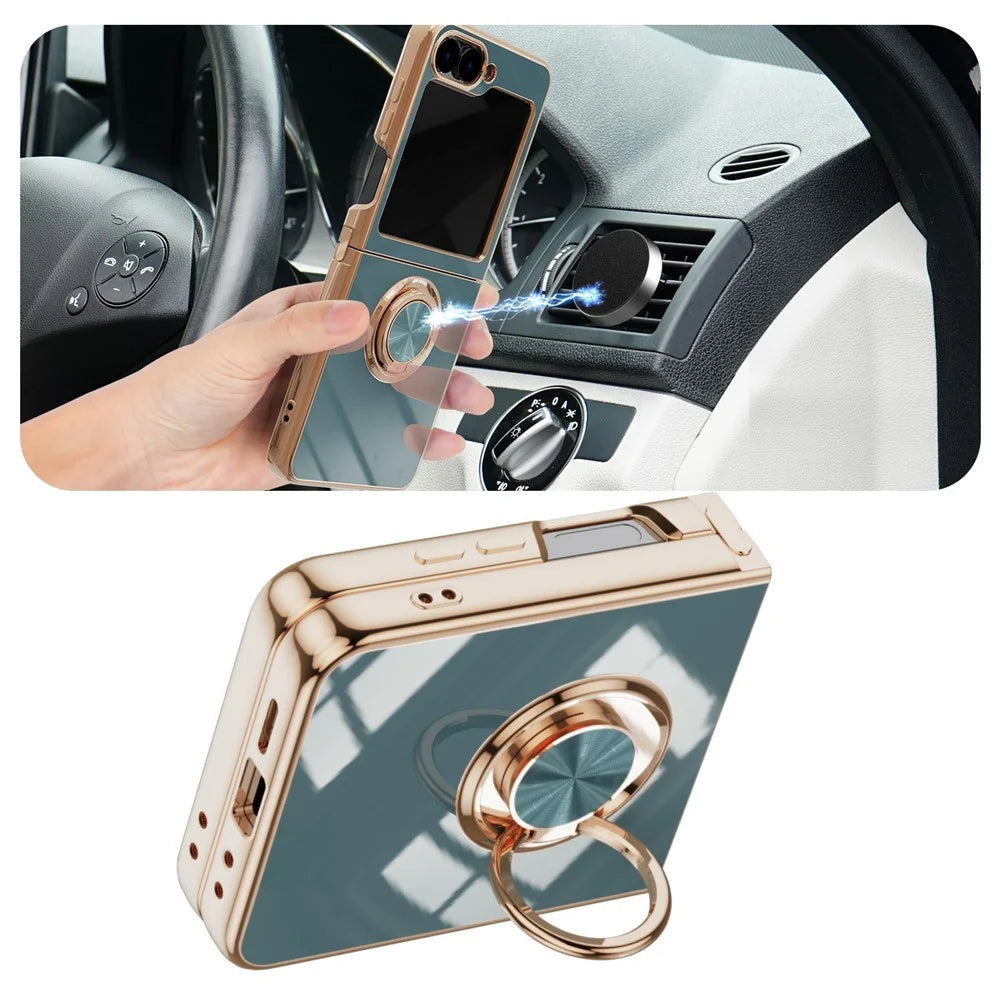 For Samsung Galaxy Z Flip6 5G Case Precise Cutouts 6D Electroplating TPU Phone Cover with Ring Holder - Grey - 2