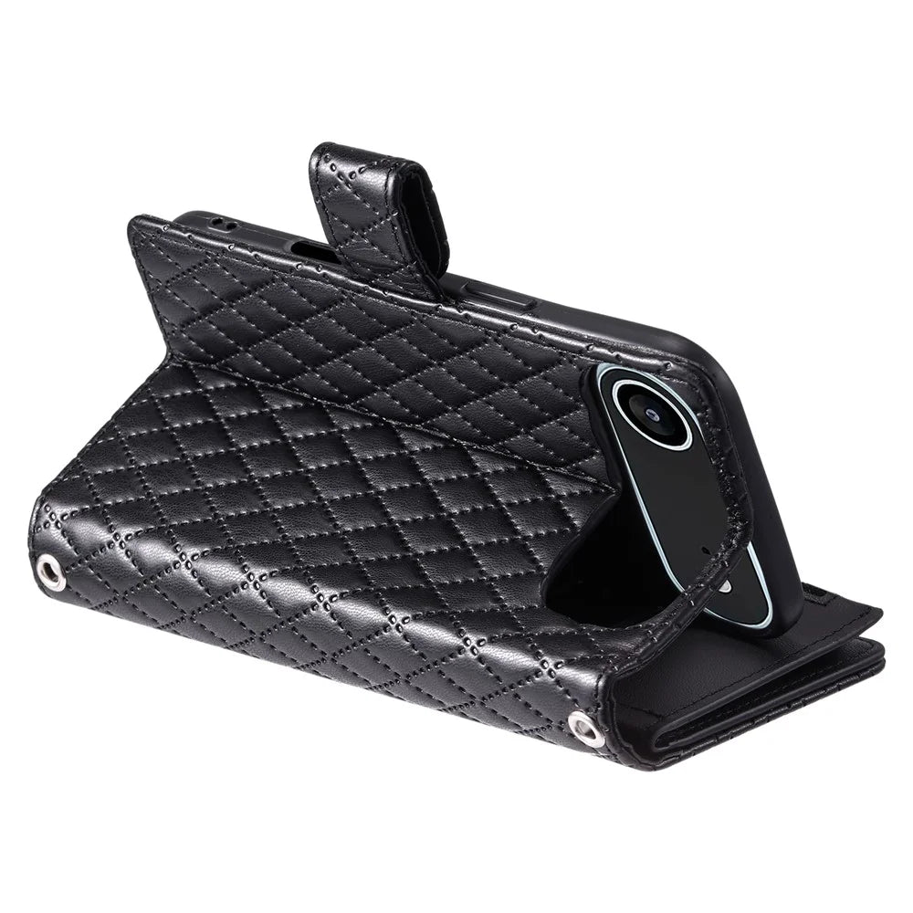 For iPhone Air Case Zipper Pocket Glitter Leather Phone Cover with Wrist Strap - Black - 4