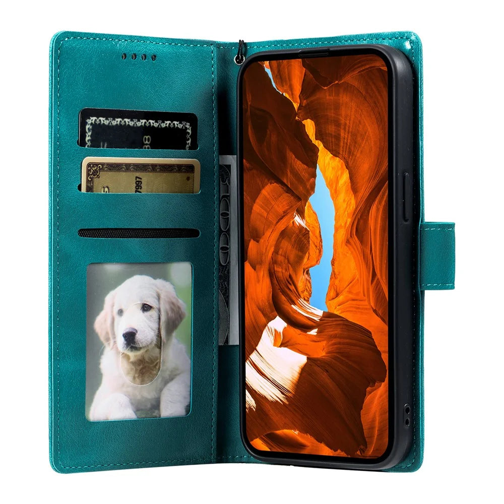 For iPhone Air Case Imprinted Totem Skin Feel Wallet Leather Phone Cover with Hand Strap - Mint Green - 2