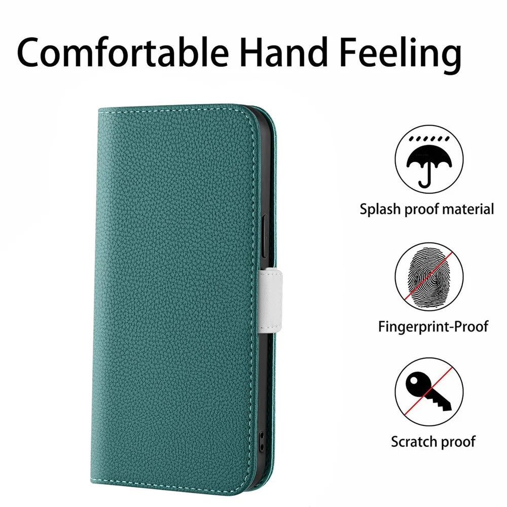 For Google Pixel 7 Pro 5G Litchi Texture Candy Color PU Leather Case Foldable Stand Wallet Phone Full Protection Cover - Dark Green - 6