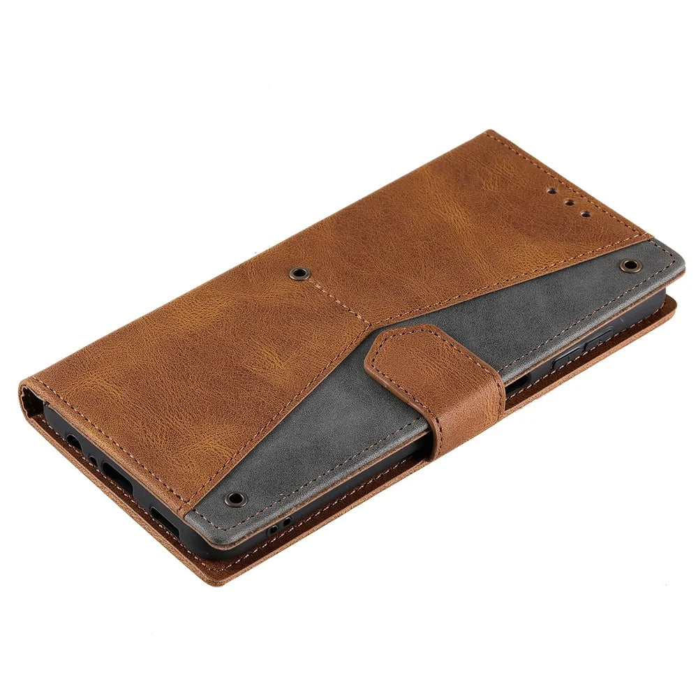 For iPhone Air Leather Case Splicing Stitching Wallet Phone Cover with Wrist Strap - Brown - 5