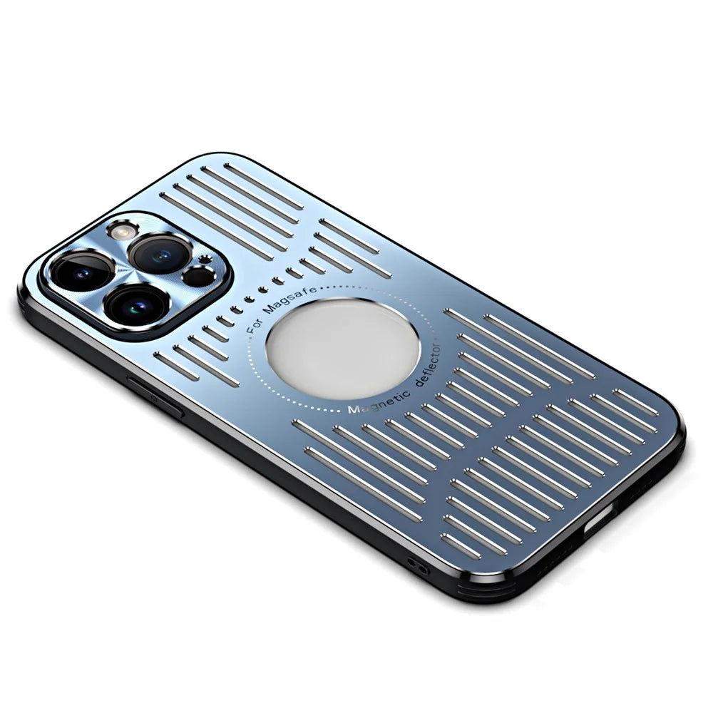 Magnetic Phone Case for iPhone 12 Pro 6.1 inch, Back Hollow Heat Dissipation TPU + Metal Drop-proof Back Cover - Blue - 1
