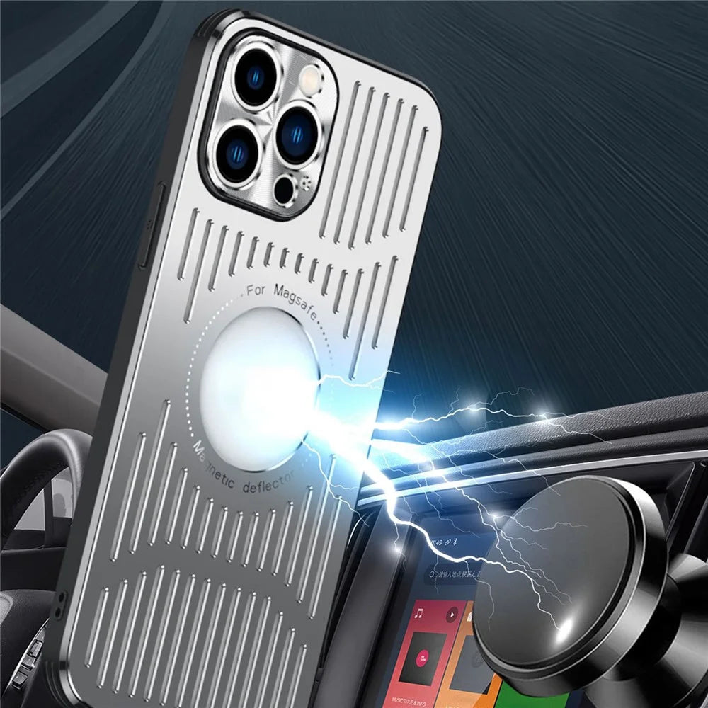 Magnetic Phone Case for iPhone 12 Pro 6.1 inch, Back Hollow Heat Dissipation TPU + Metal Drop-proof Back Cover - Blue - 3