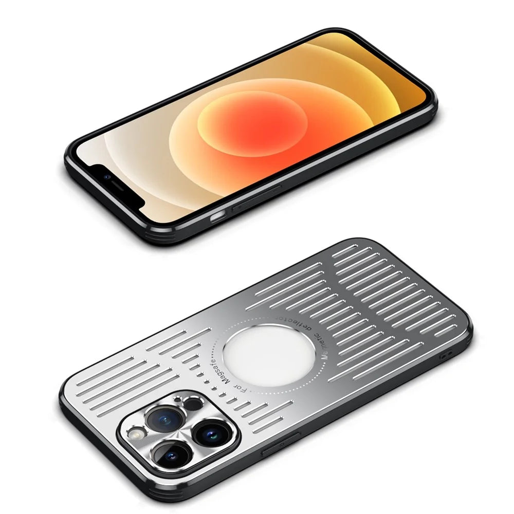 Magnetic Phone Case for iPhone 12 Pro 6.1 inch, Back Hollow Heat Dissipation TPU + Metal Drop-proof Back Cover - Blue - 5