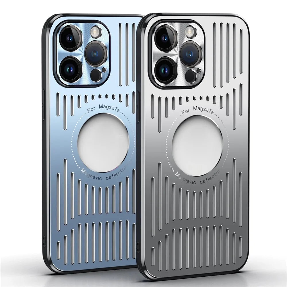 Magnetic Phone Case for iPhone 12 Pro 6.1 inch, Back Hollow Heat Dissipation TPU + Metal Drop-proof Back Cover - Blue - 7