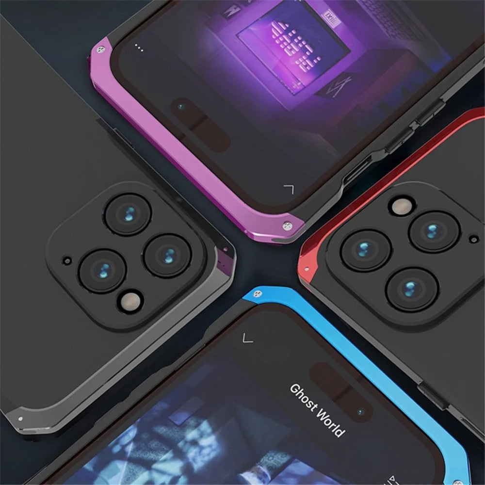 For iPhone 14 Pro 3-Piece Design Hybrid Phone Case Heavy Duty Protection PC+Metal Shockproof Armor Cover - Black  /  Purple - 6