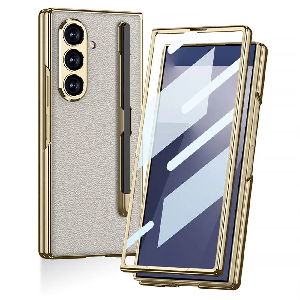 GKK For Samsung Galaxy Z Fold7 5G Case with Stylus Slot Electroplating PU PC Tempered Glass Phone Cover - Titanium Grey - 2