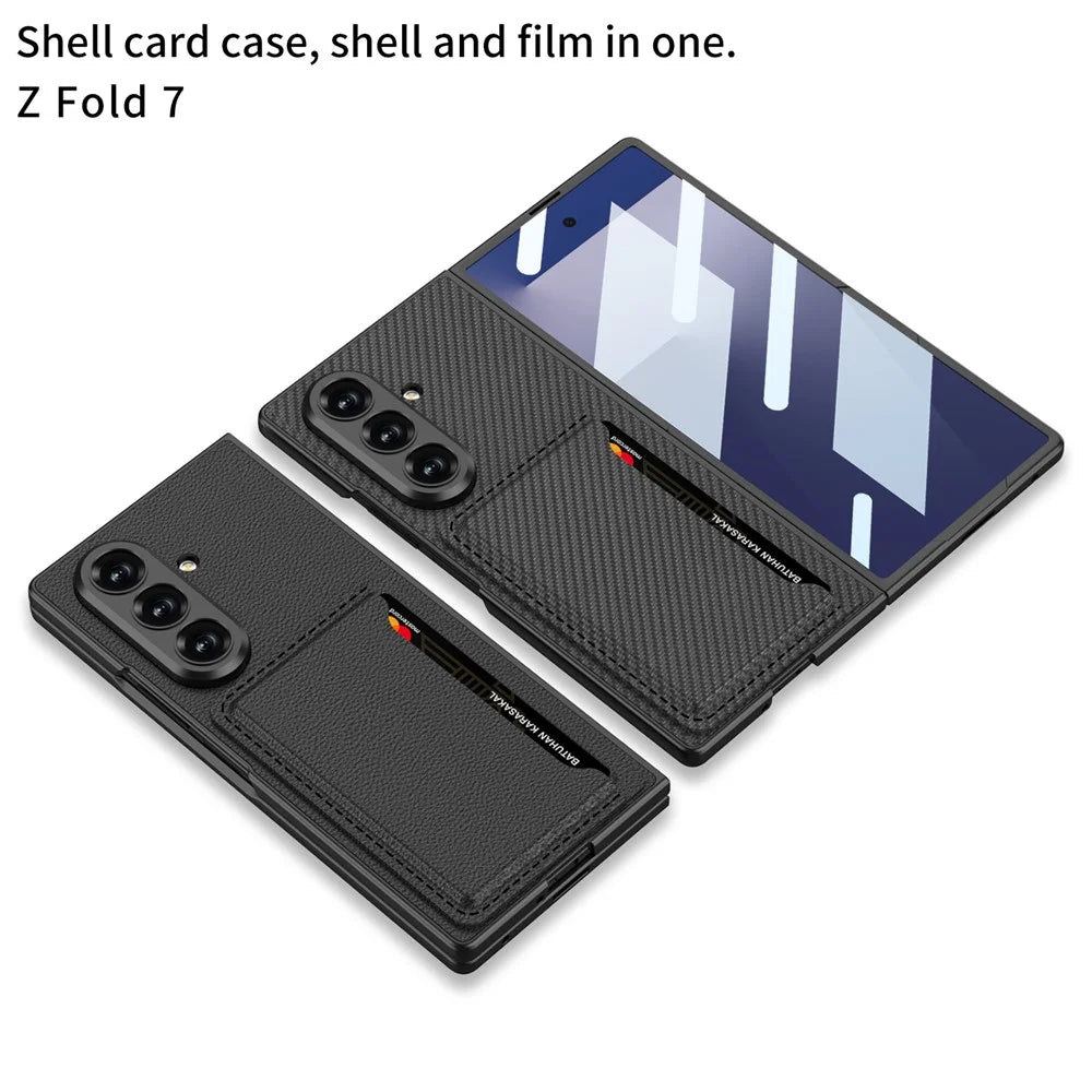 GKK For Samsung Galaxy Z Fold7 5G Phone Case Card Holder Kickstand PU Leather Back Cover with Screen Film - Black - 5