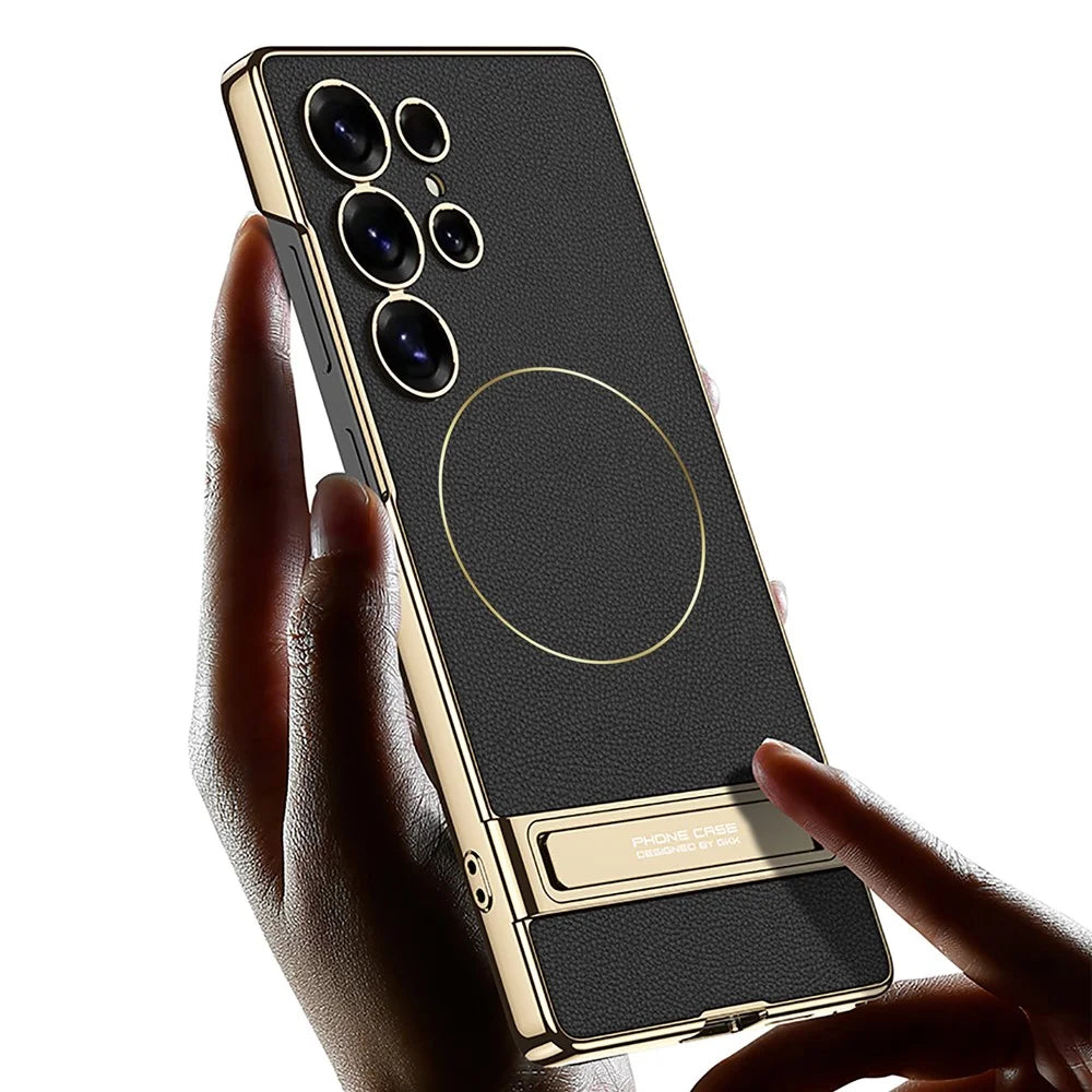 GKK For Samsung Galaxy S24 Ultra Case Electroplating PU + PC Kickstand Phone Cover - Black - 2