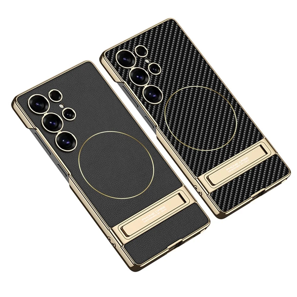 GKK For Samsung Galaxy S24 Ultra Case Electroplating PU + PC Kickstand Phone Cover - Black - 5