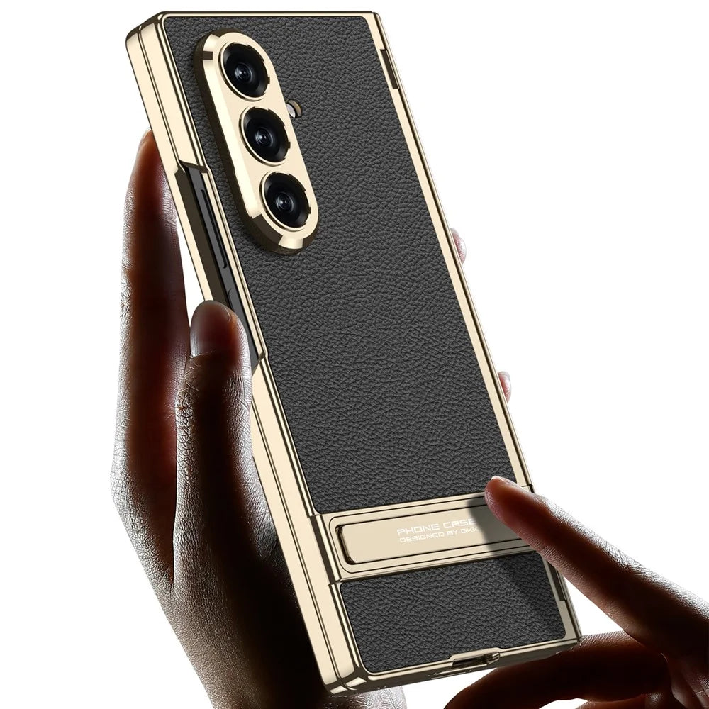 GKK For Samsung Galaxy Z Fold7 5G Kickstand Case Magnetic Hinge Protection PU + PC + Tempered Glass Phone Cover - Black - 2