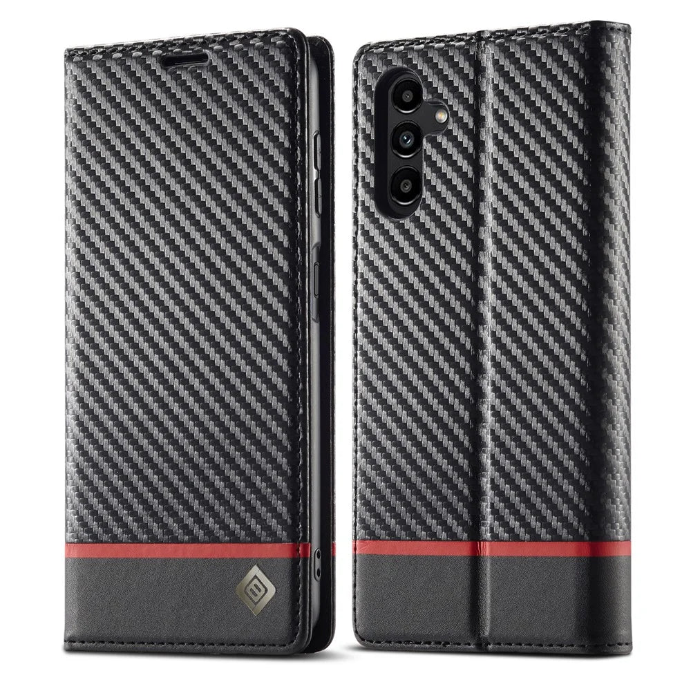 LC.IMEEKE For Samsung Galaxy A17 5G / A17 4G Wallet Case Carbon Fiber Texture Leather Phone Cover - Horizontal Stripe - 1