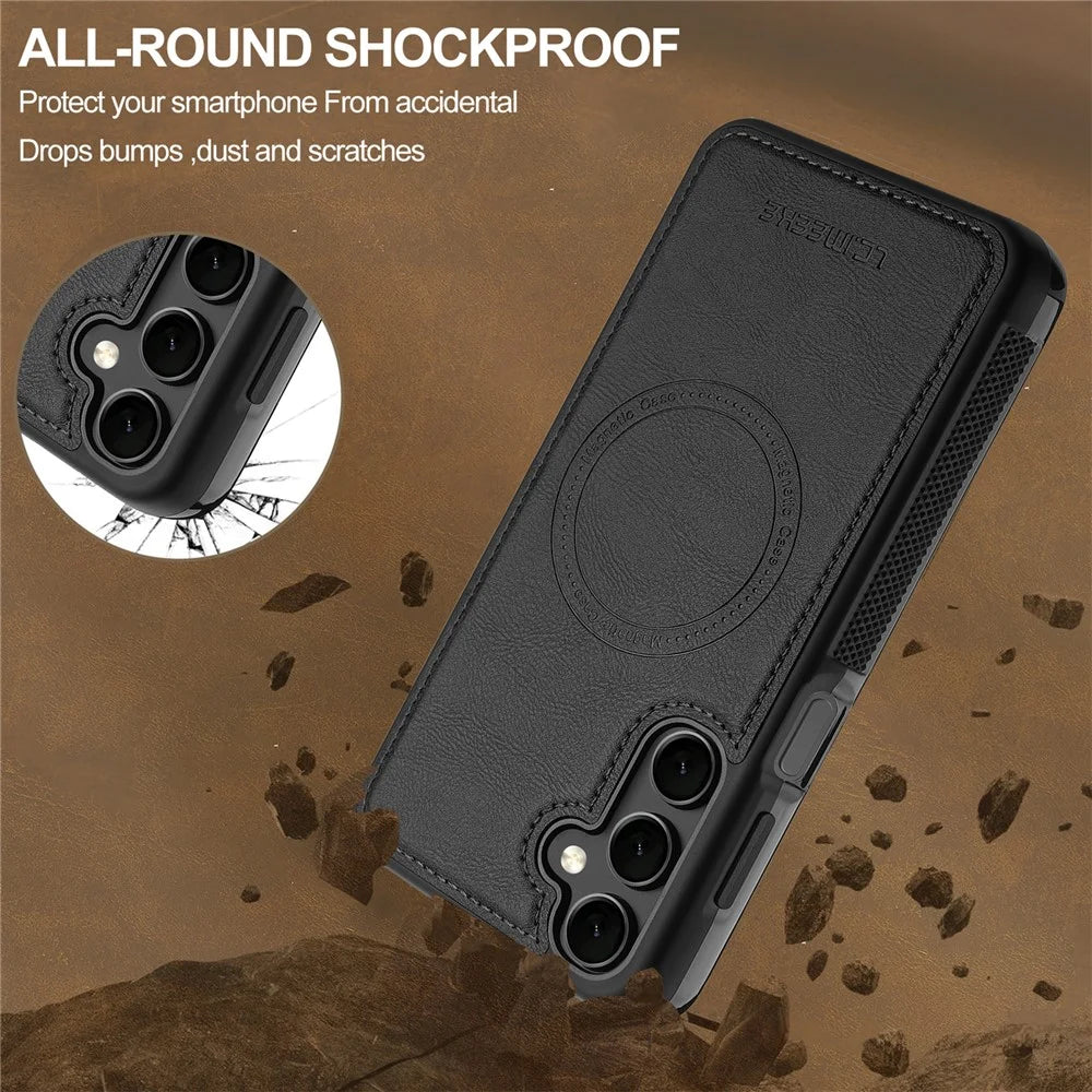 LC.IMEEKE L5 For Samsung	Galaxy A17 5G / A17 4G Magnetic Phone Case Leather Back Cover with Detachable Card Holder - Black - 4