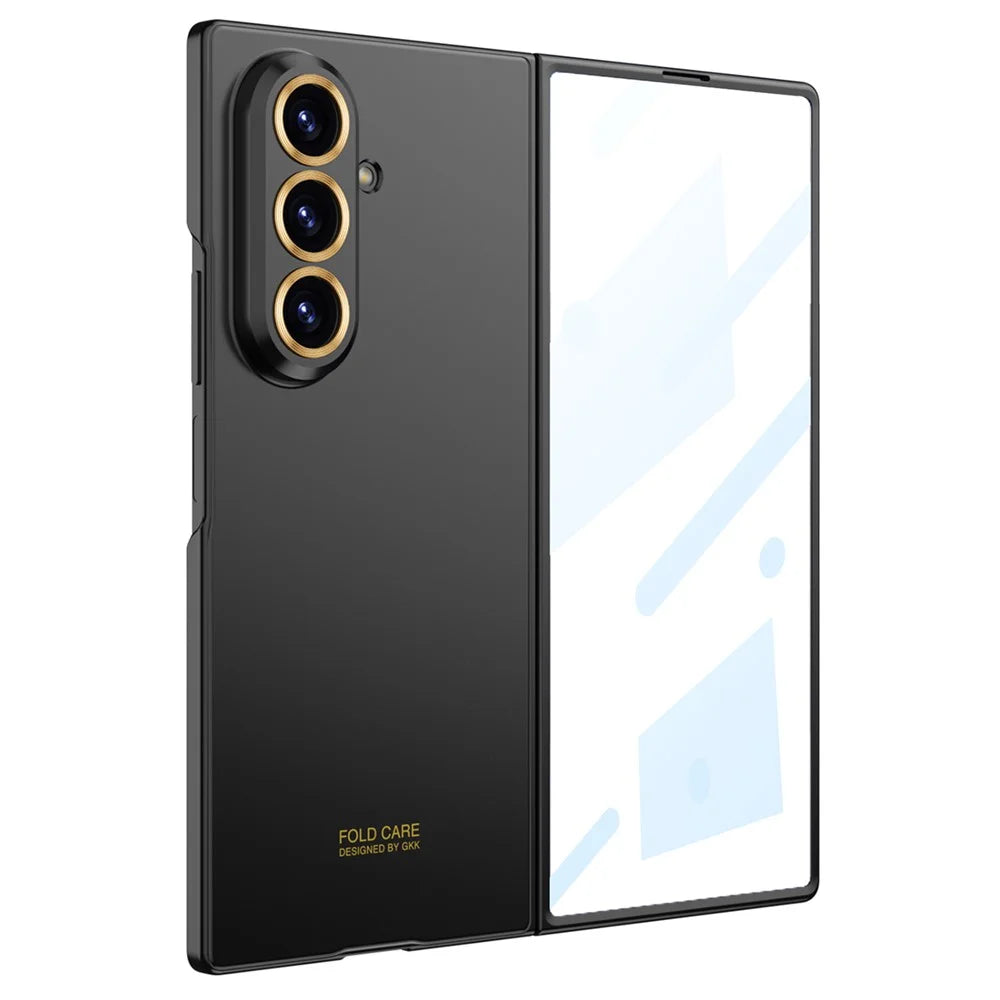 GKK For Samsung Galaxy Z Fold7 5G Case Hard PC Ultra Slim Phone Cover with Front Tempered Glass Film - Black - 1