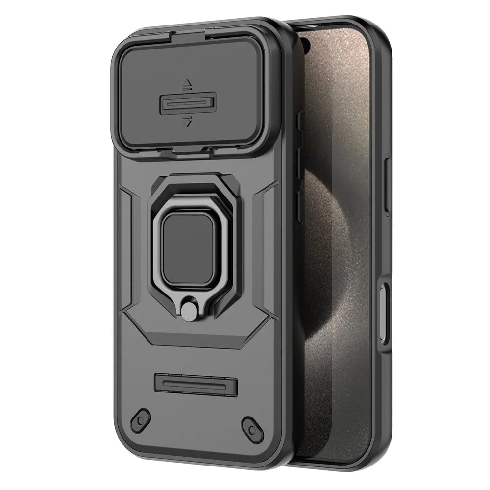 For iPhone 18 Pro / 17 Pro Case PC + TPU Kickstand Phone Protector with Lens Cover - Black - 5