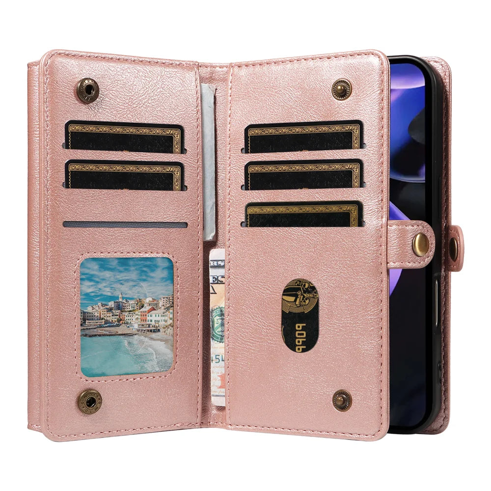 YIKATU For Google Pixel 9a Case  YK-008 Zipper Wallet Leather Phone Cover with Shoulder Strap - Rose Gold - 2