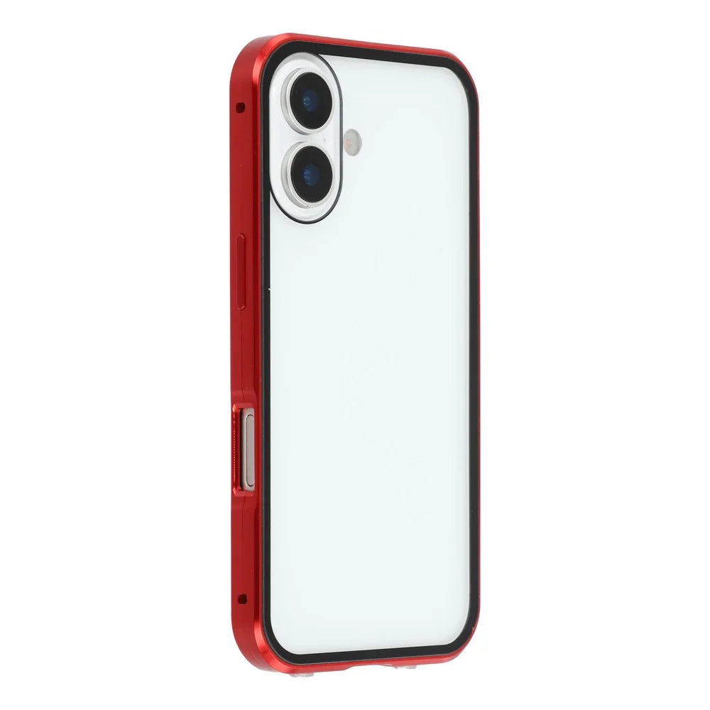 For iPhone 17 Double-Sided Tempered Glass Phone Cover with Anti-Spy Screen Protector Magnetic Adsorption Metal Frame - Red - 2
