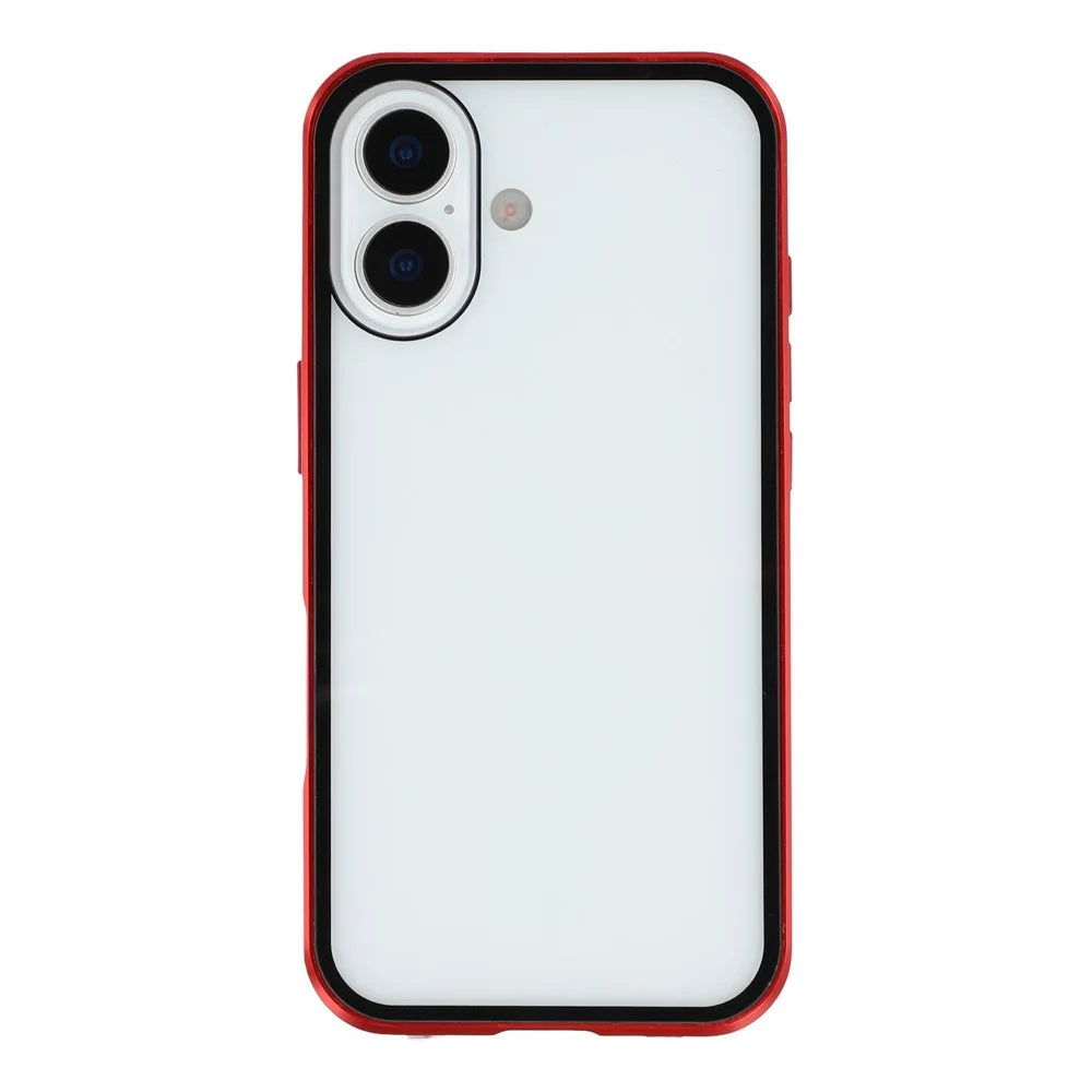 For iPhone 17 Double-Sided Tempered Glass Phone Cover with Anti-Spy Screen Protector Magnetic Adsorption Metal Frame - Red - 4