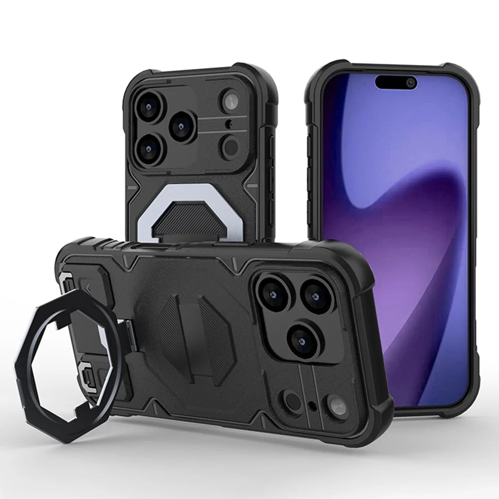 For iPhone 18 Pro / 17 Pro Case Compatible with MagSafe PC + TPU Kickstand Phone Cover with Lanyard - Black - 1