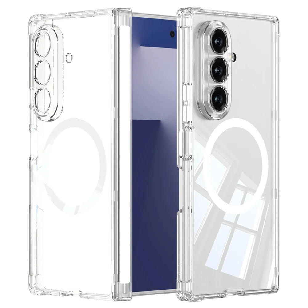 GKK For Samsung Galaxy Z Fold7 5G Magnetic Case Airbag Drop Proof TPU + PC Phone Back Cover Anti-Yellow - Transparent - 1