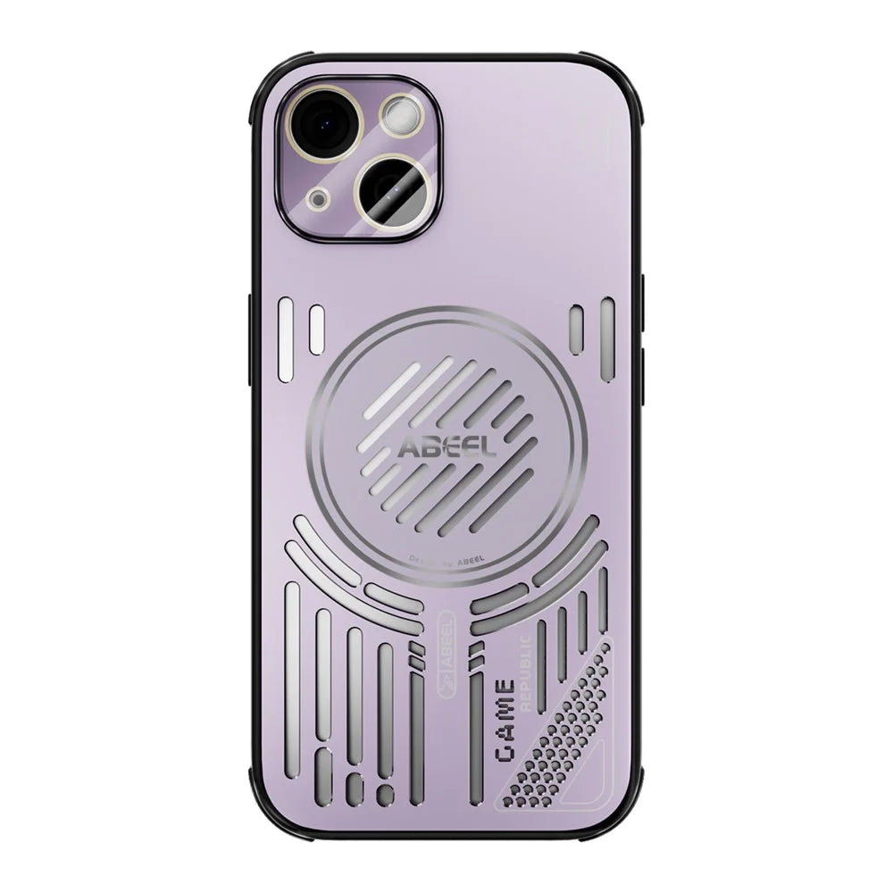 ABEEL For iPhone 13 Magnetic Case Aluminium Alloy + PC + TPU Hollow Heat Dissipation Phone Cover - Pink Purple - 2